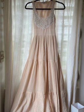 Anthropologie Wendy Katlen Cream Maxi Dress with Lace Yoke